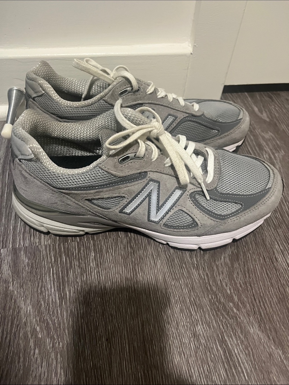 New Balance Gray Mesh & Suede Running Shoes